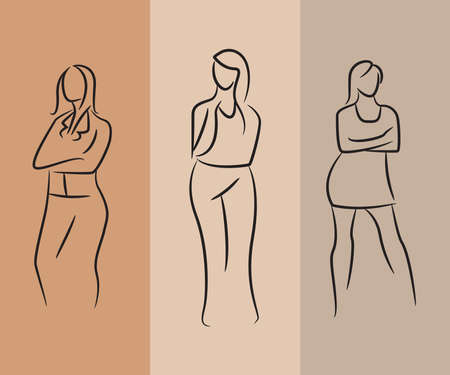 175884118-schizzo-e-illustrazione-stabilita-di-posa-della-donna-lavoratrice-disegnata-a-mano